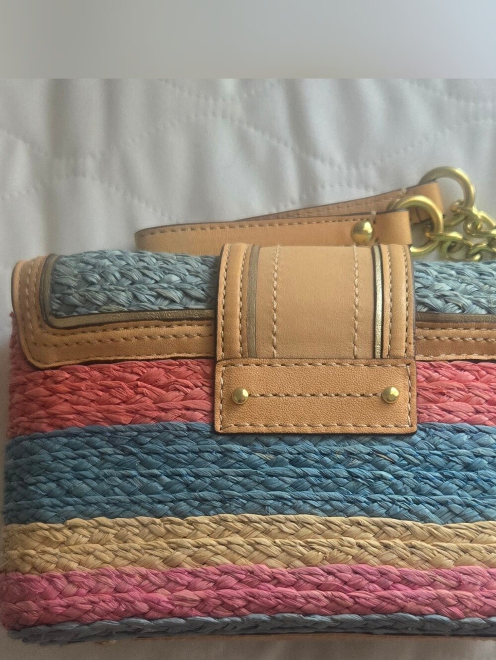 VINTAGE Coach Hamptons Multicolor Straw Wristlet – Excellent Pre-Loved Condition - Picture 4 of 8